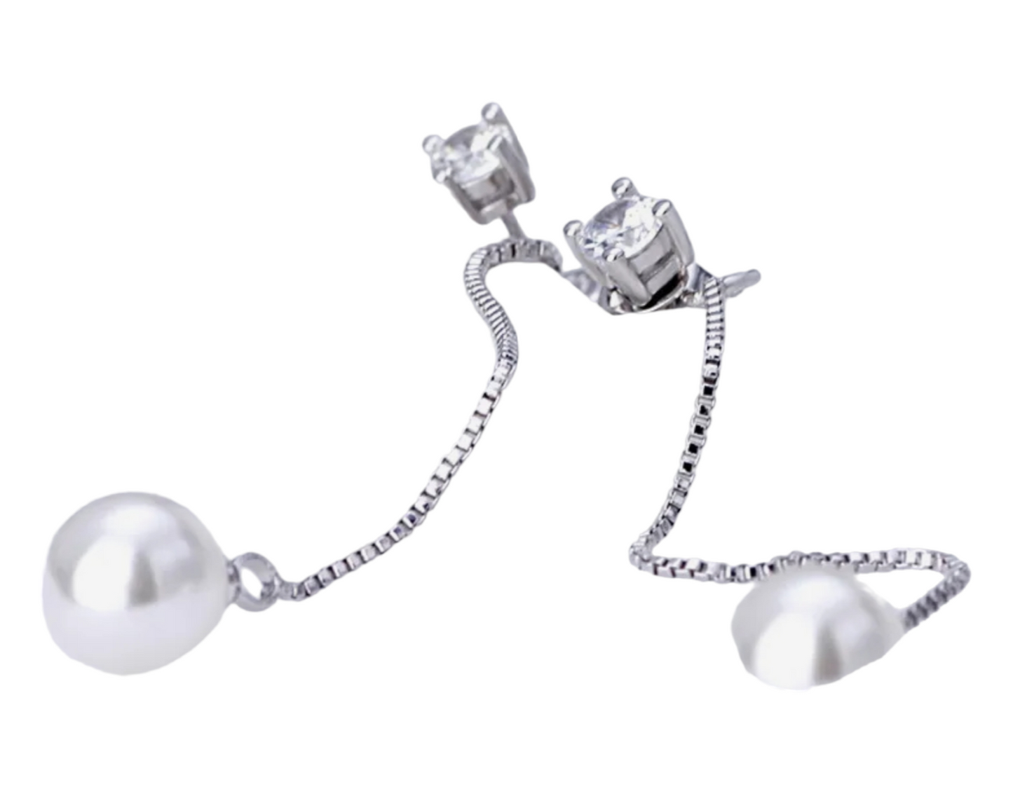 light point earrings in 18k white gold and 2 natural diamonds 0.20ct with 9mm Australian pearls