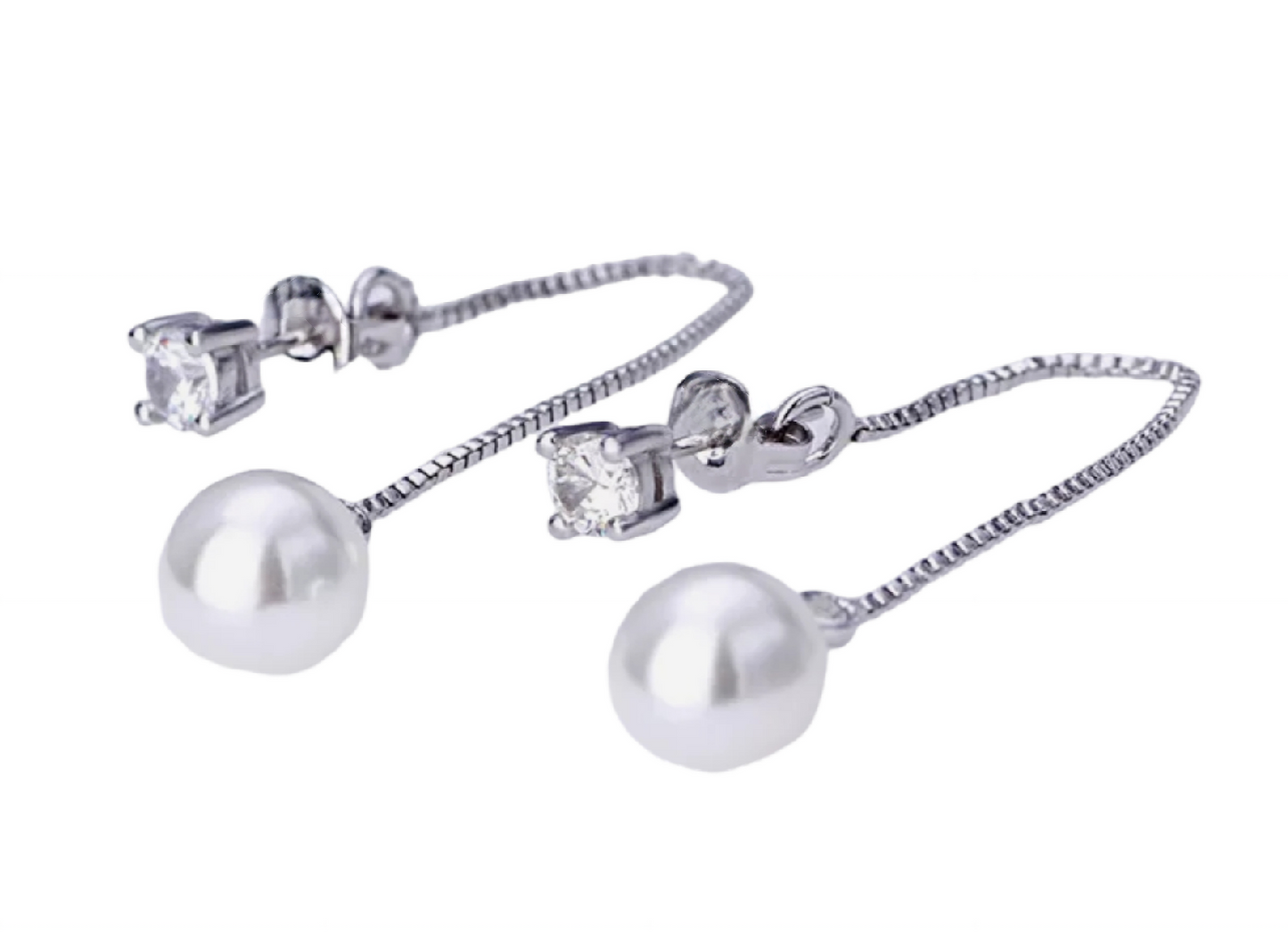 light point earrings in 18k white gold and 2 natural diamonds 0.20ct with 9mm Australian pearls