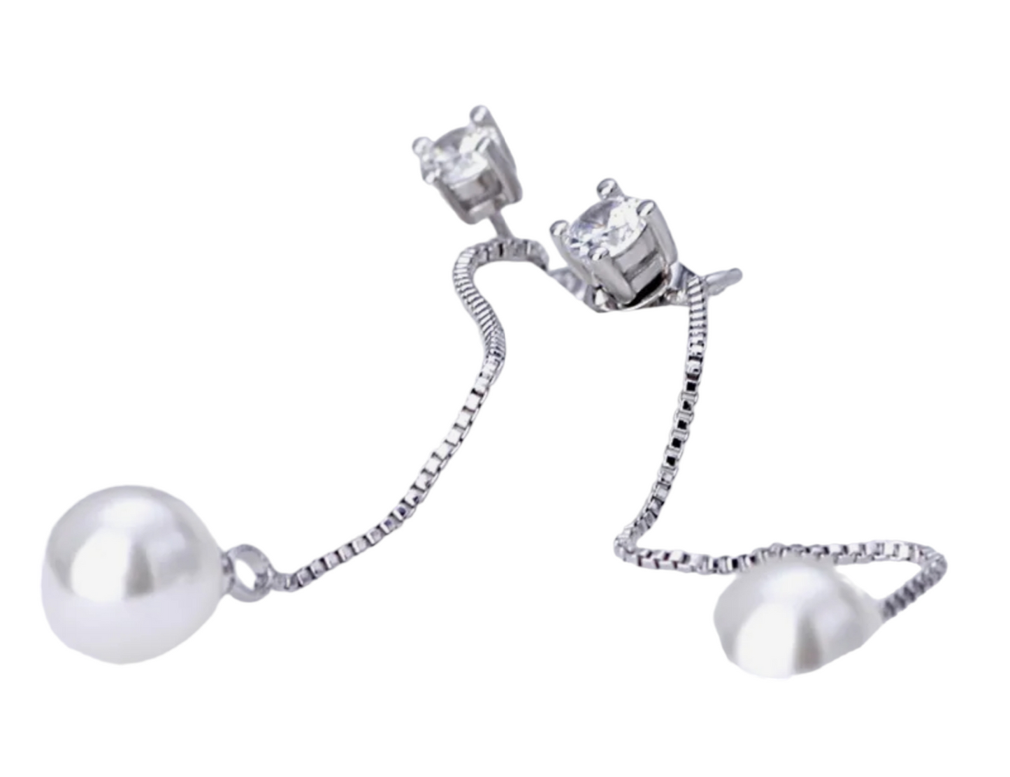 light point earrings in 18k white gold and 2 natural diamonds 0.20ct with 9mm Australian pearls