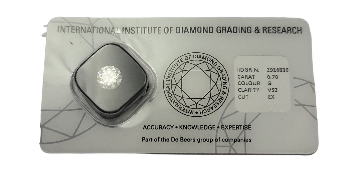 diamante naturale certificato taglio brilliante 0,70 ct colore G VS2