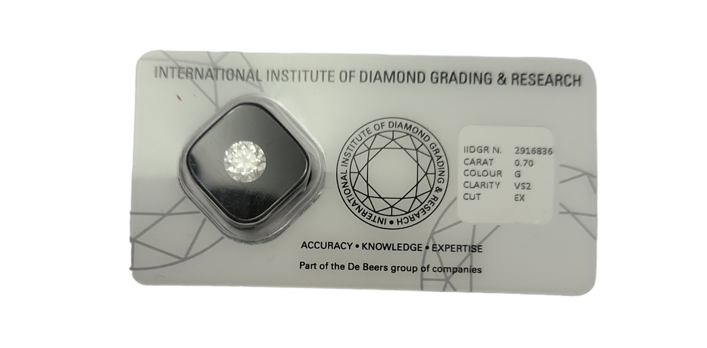 diamante naturale certificato taglio brilliante 0,70 ct colore G VS2