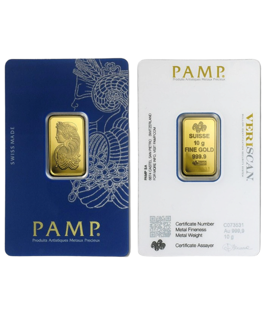 Lingot d'or pur 24 carats 10 grammes (PAMP) et aussi la Perth Mint Australie