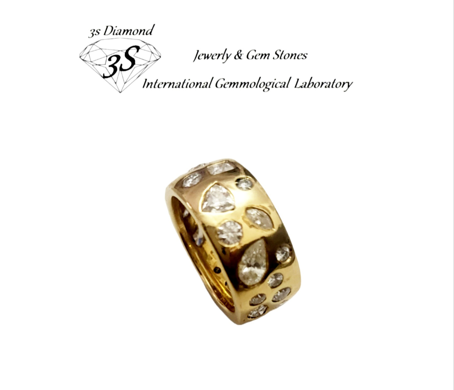 anello fantasy  in oro giallo 18k con diamanti naturali varie misure e forme 4 ct