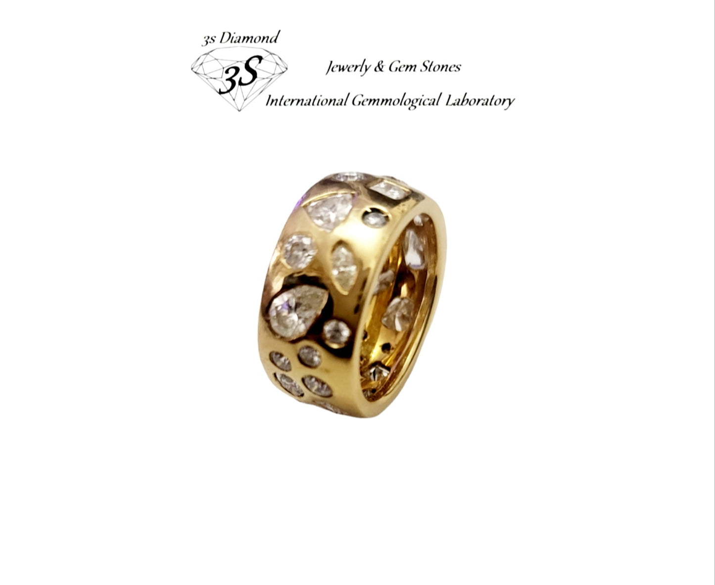 bague fantaisie en or jaune 18 carats avec diamants naturels de différentes tailles et formes 4 ct