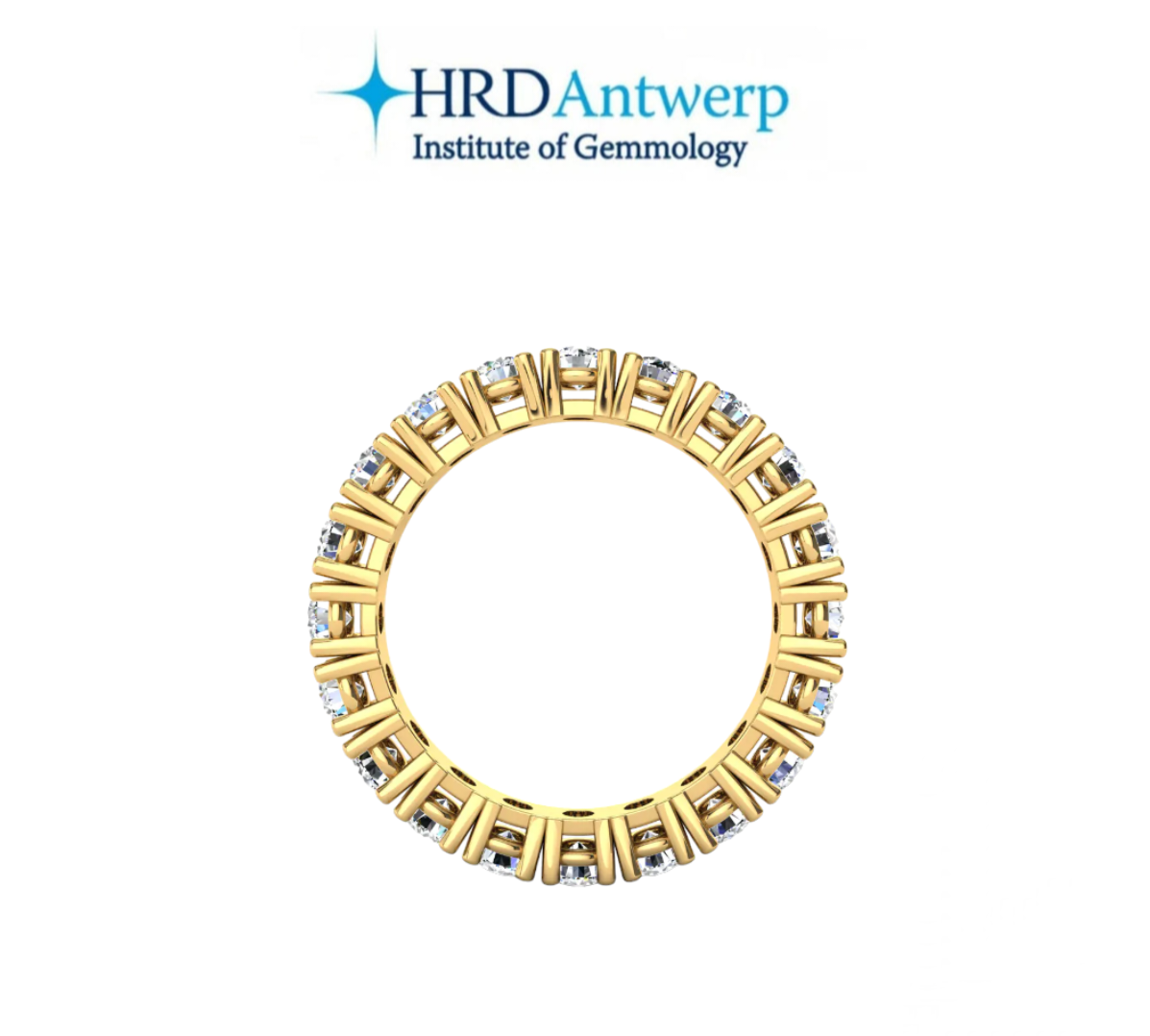 HRD certified eternity ring in 18k yellow gold with 3.85 ct natural diamonds