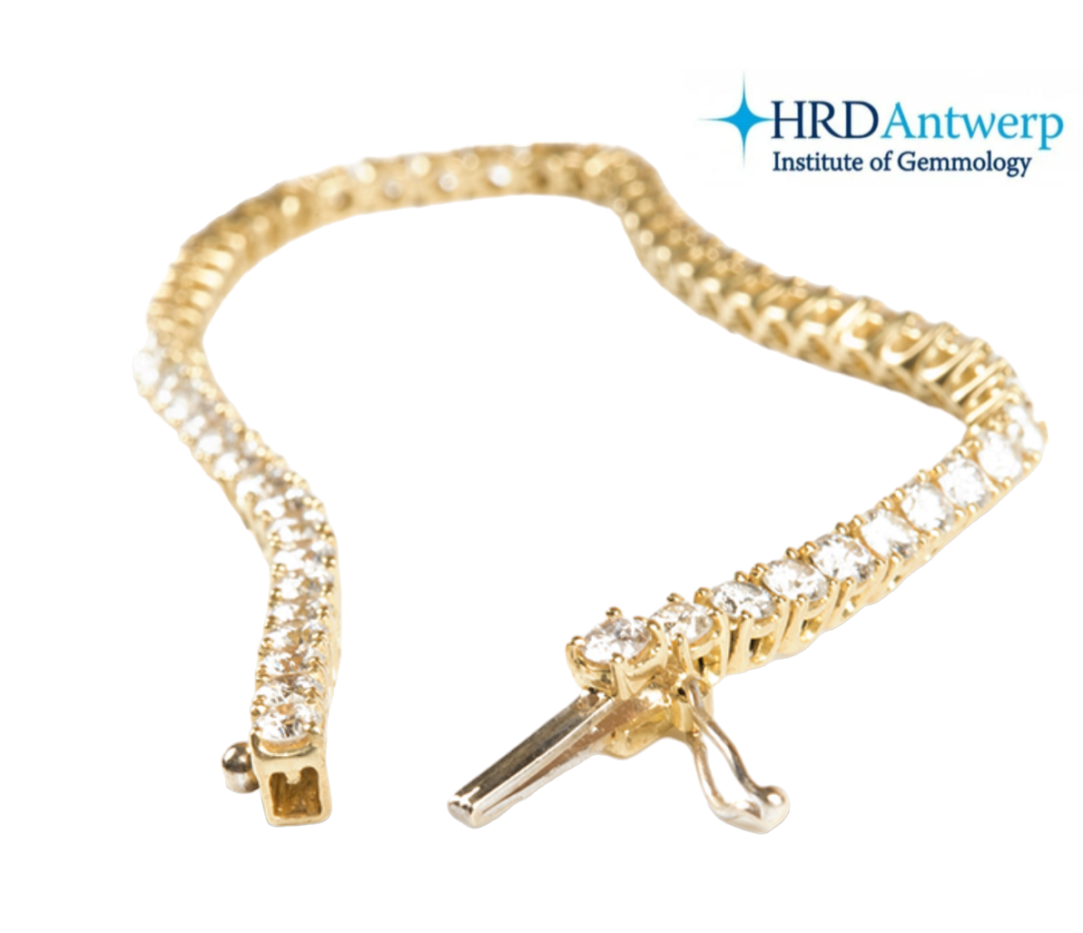 HRD certified tennis bracelet in 18k yellow gold and natural diamonds 4.13 ct F VVS1