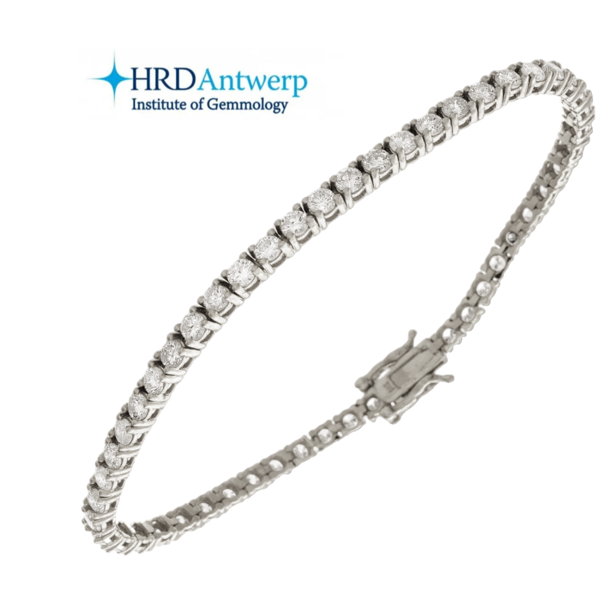 HRD certified tennis bracelet in 18k white gold and 1.46 ct natural diamonds F VS1