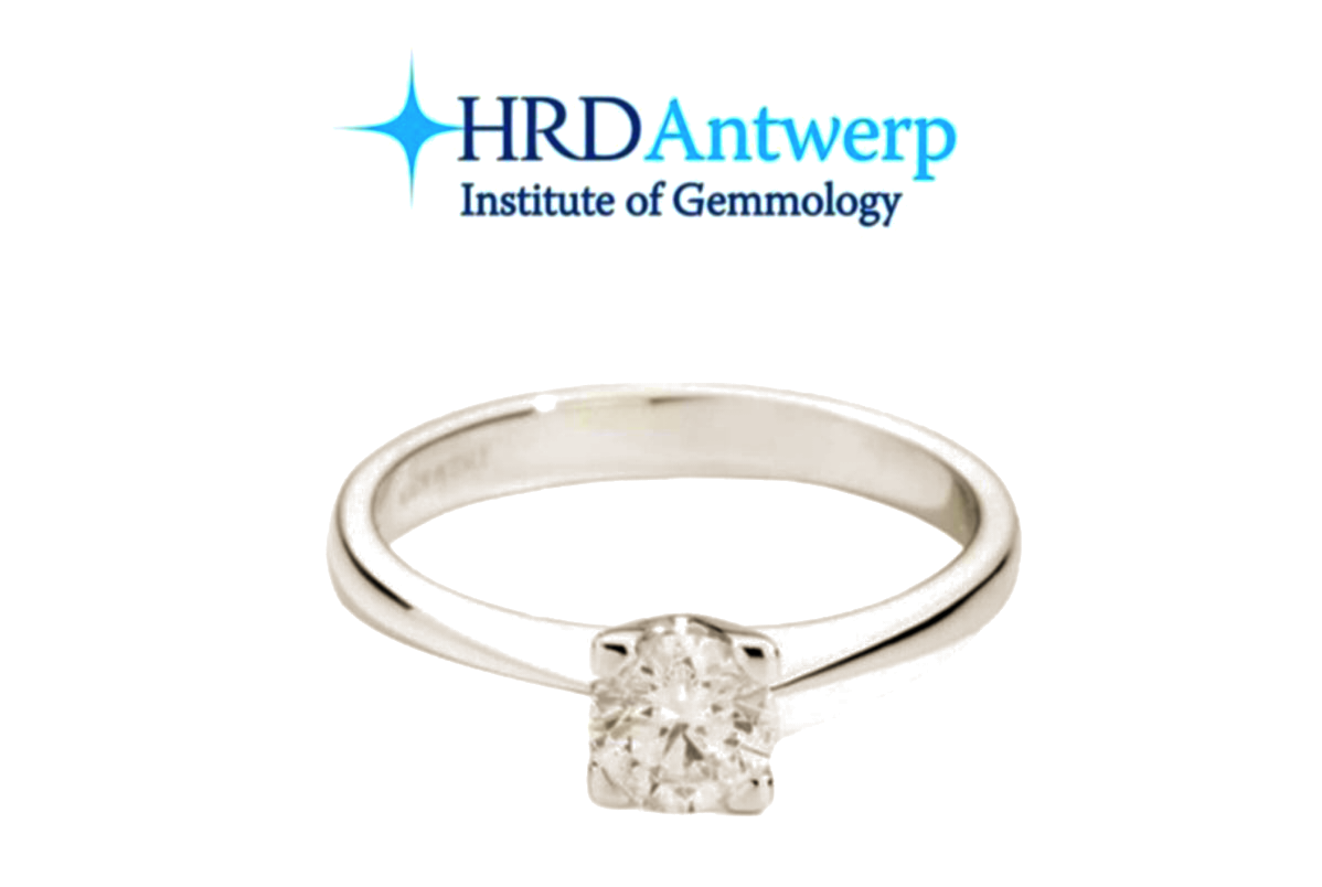 Anello solitario certificato HRD in oro bianco 18k e diamante naturale centrale 0,25 ct