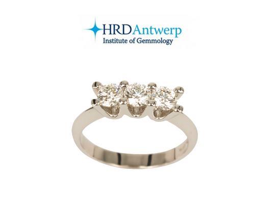 HRD certified Trilogy ring in 18k white gold and 3 natural diamonds 0.56 ct