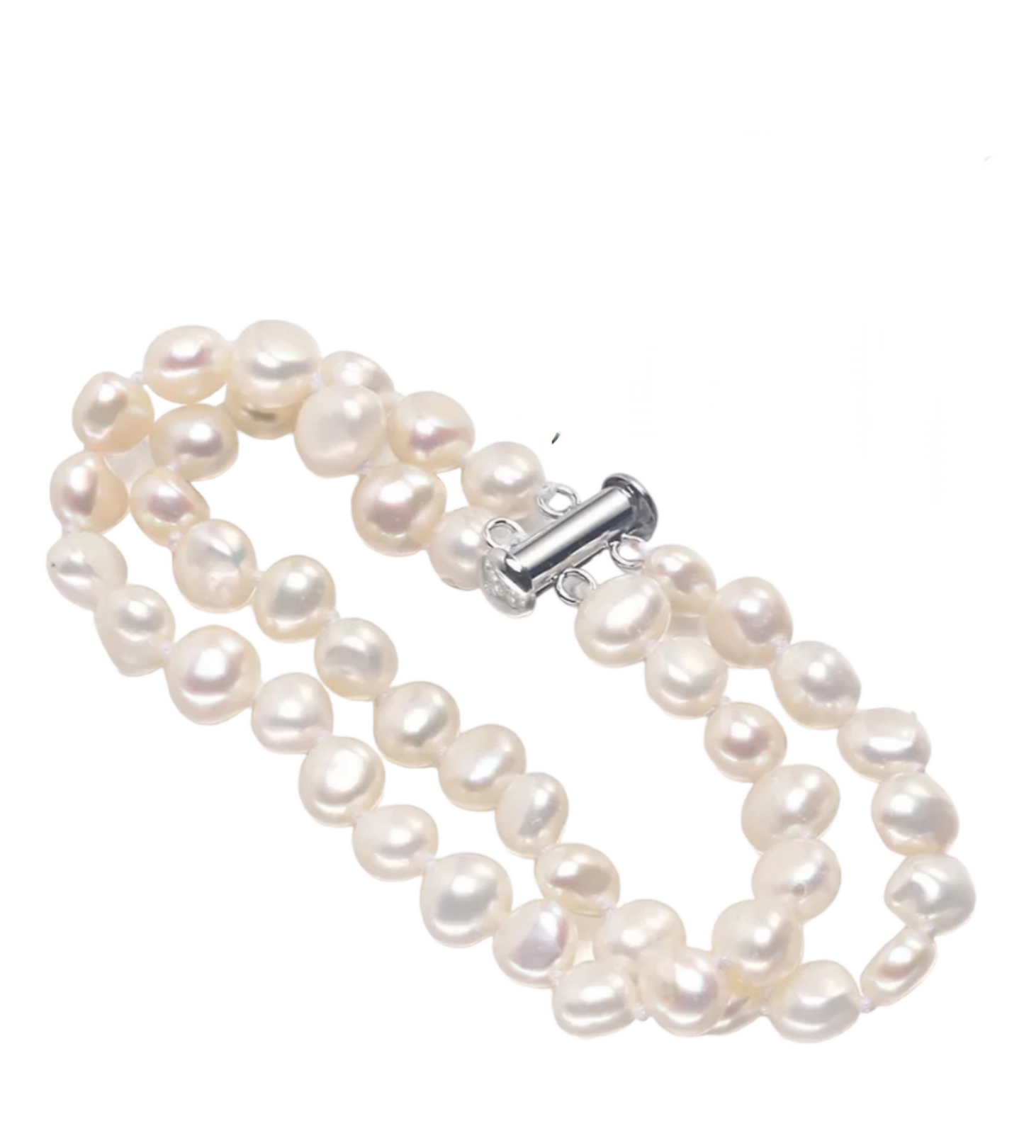 Bracelet en or blanc 18 carats et 2 rangs de perles naturelles d'Australie de 8 mm