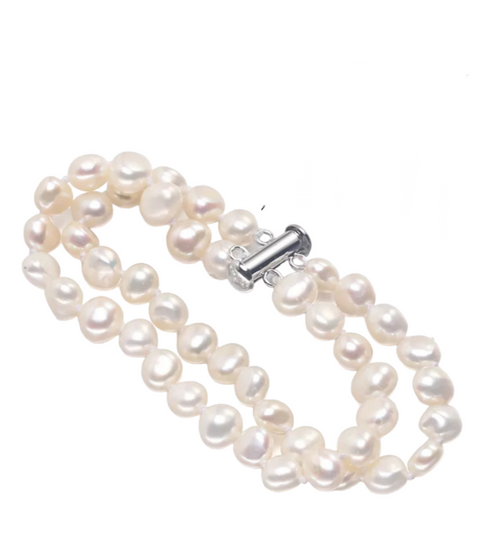 bracciale in oro bianco 18k e 2 fila di perla naturale australiane di 8 mm