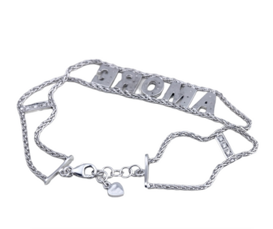 bracciale  personalizzato in oro bianco e brilliantini naturali su lettere 0,65ct