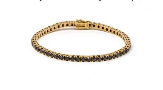 bracelet tennis en or jaune 18 carats et diamants noirs naturels de 2,70 ct