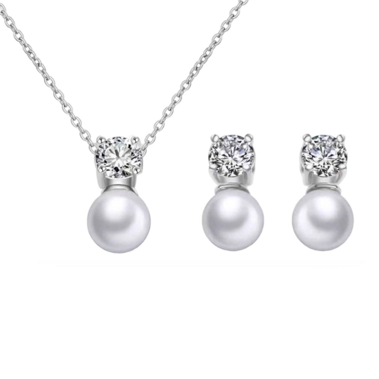 complete set of necklace and earrings with natural white pearl and 0.30ct natural diamonds color E VVS1