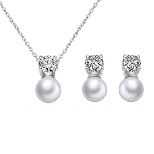 set completo collana e orecchini con perla naturale bianca e diamanti naturali 0,30ct color E VVS1