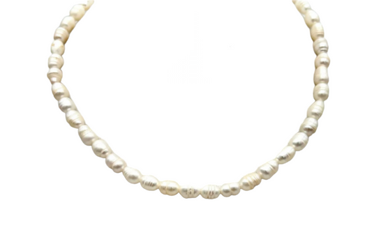 necklace in white gold and 1 row of natural Australian pearls 40cm