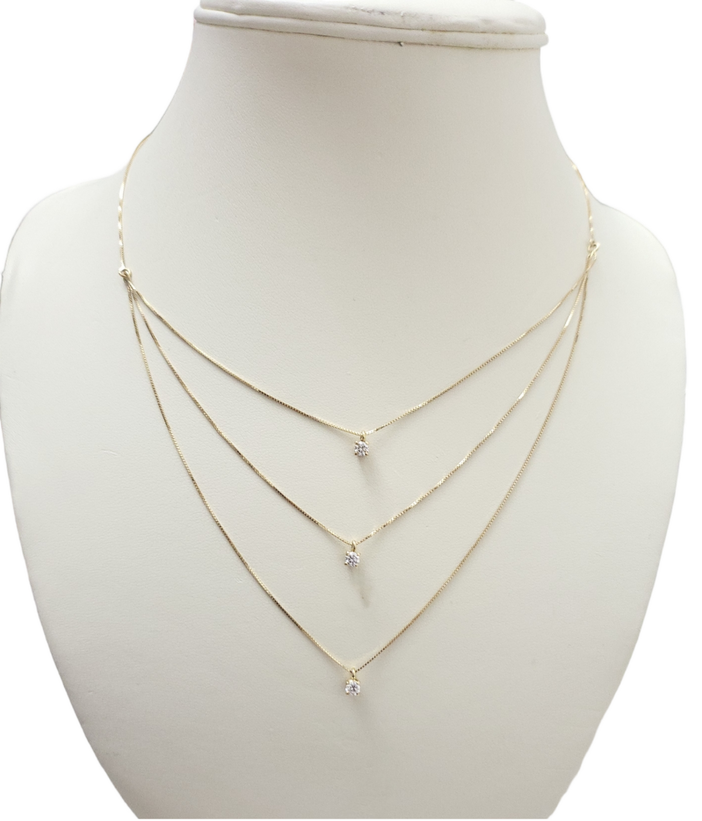 trilogy necklace in 18k yellow gold and in 3 rows with 3 natural diamonds 0.45ct