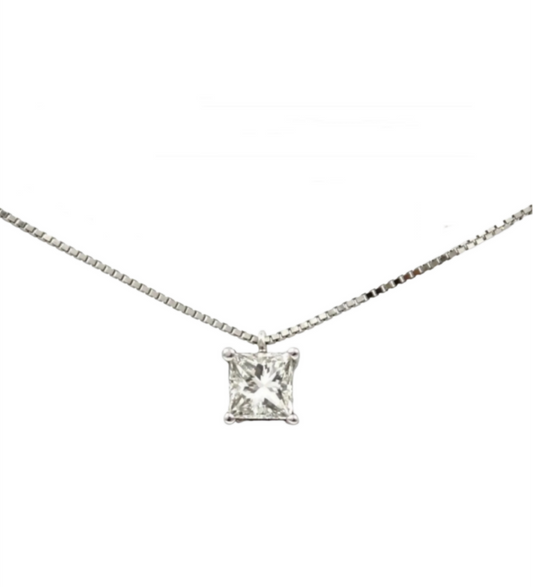 ciondolo punto  luce in oro bianco e diamante naturale Taglio princess 0,25ct