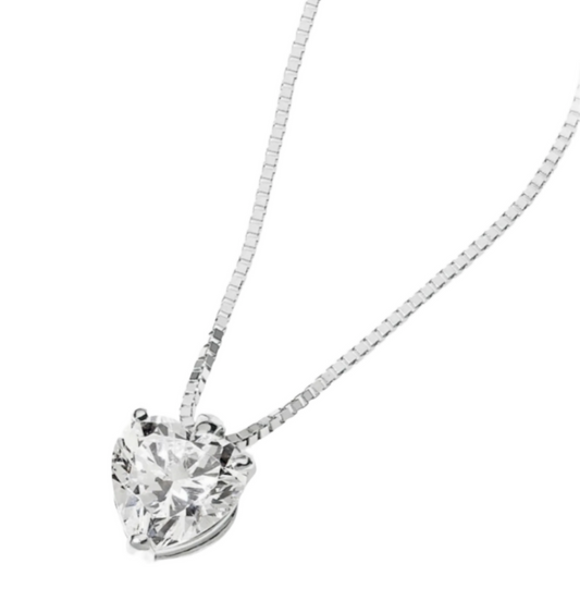 pendentif point lumineux en or blanc 18 carats et diamant naturel taille coeur 0,15 ct