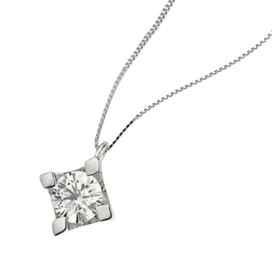 Square light point pendant in 18k white gold and 0.50ct natural diamonds