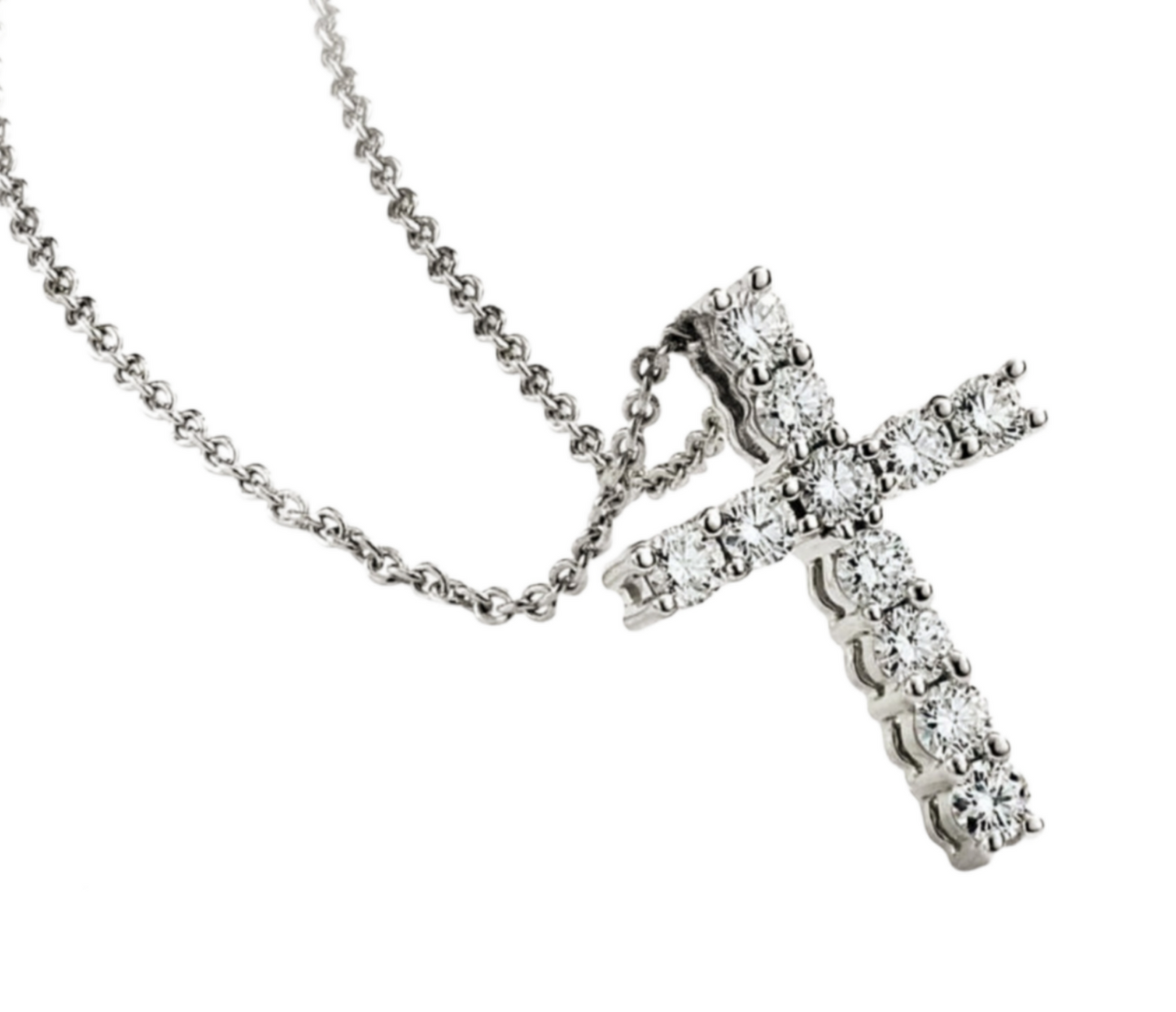 cross pendant in 18k white gold and 11 natural diamonds 0.99 ct