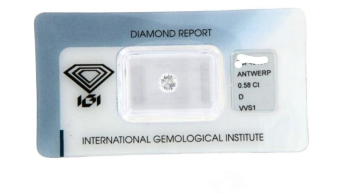 diamante naturale certificato IGI 0,58 ct D VVS1