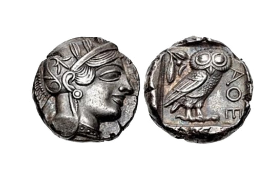 Antico moneta d'argento 999,9  grecia,attica attens Atena 454-404 BC