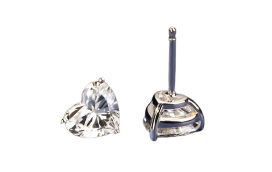 Boucles d'oreilles point lumineux en or blanc 18 carats avec 2 diamants naturels taille coeur 0,12 ct