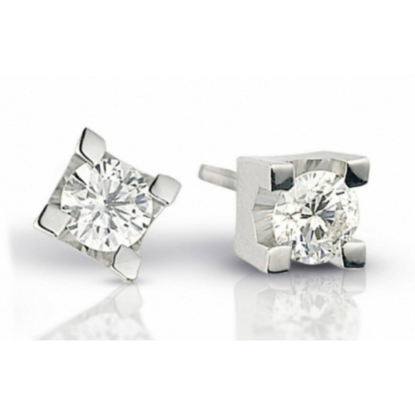 square light point earrings in 18k white gold and 2 natural diamonds 0.20ct