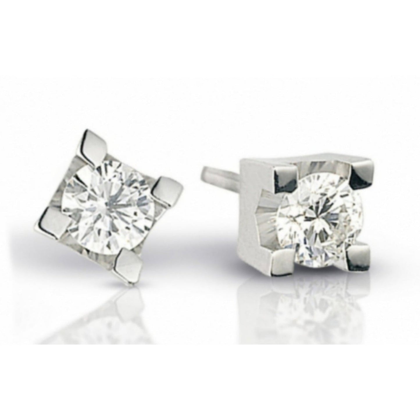 1 piece square light point earrings in 18k white gold and 0.15ct natural diamonds