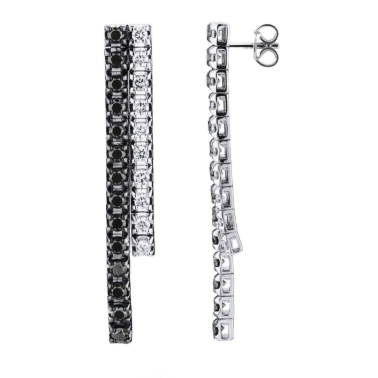 boucles d'oreilles tennis en or blanc 18 carats et 2 rangées de diamants naturels noirs et blancs 0,96ct