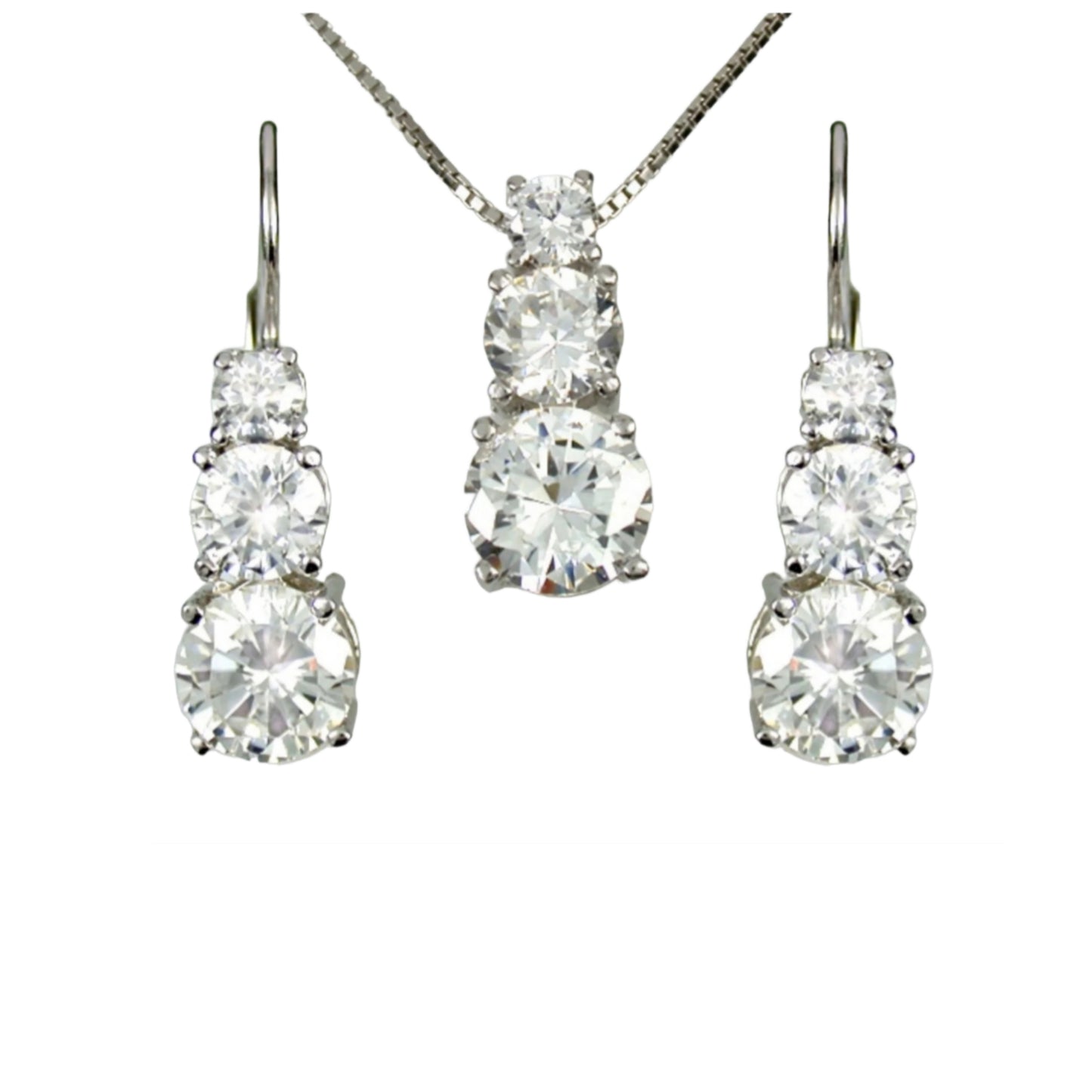 parure complète pendentif et boucles d'oreilles trilogie or 18 carats 750 et diamants naturels 2,70 ct couleur E VVS1