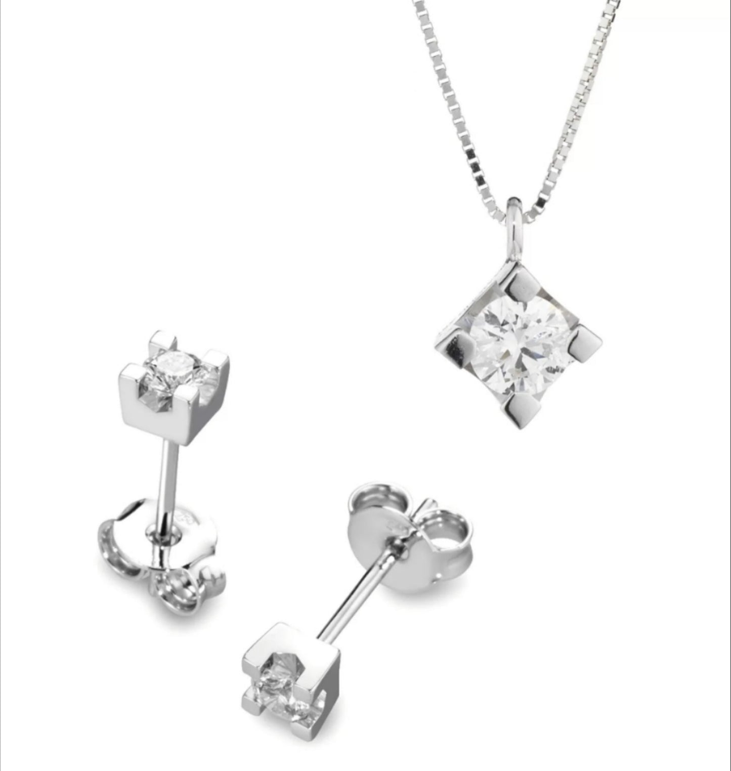 complete set of light point pendant and earrings in 18k 750 gold and natural diamonds 1.05 ct color D VVS1