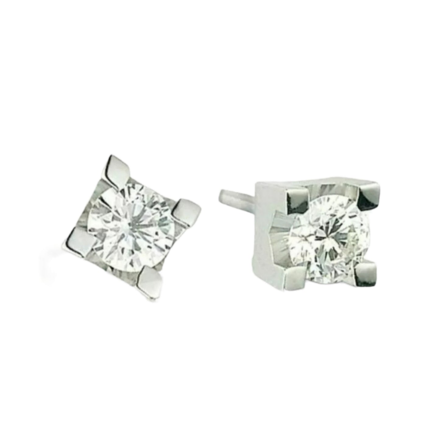 square light point earrings in 18k white gold and 2 natural diamonds 0.90 ct