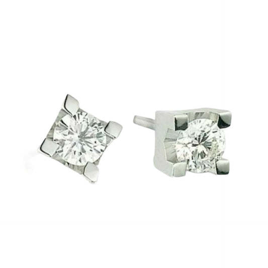 boucles d'oreilles point lumineux carré en or blanc 18 carats et 2 diamants naturels 0,50ct