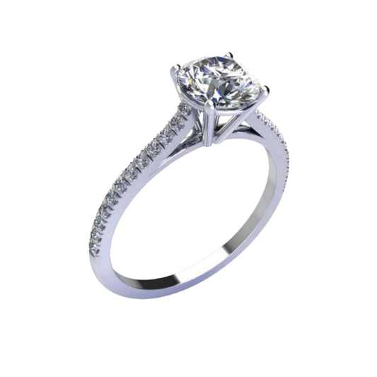 bague solitaire en or blanc 18 carats et 1 diamant naturel central 0,40ct et petits diamants autour