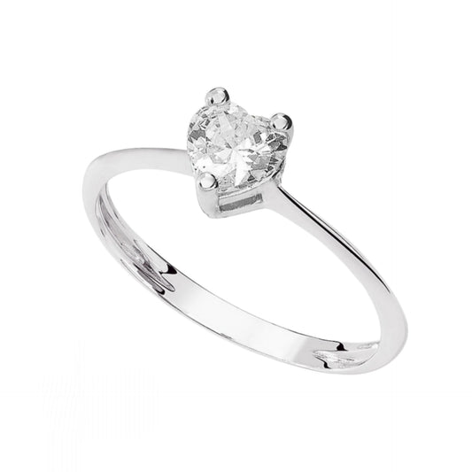 bague solitaire en or blanc 18 carats et diamant naturel central taille coeur 0,30 ct