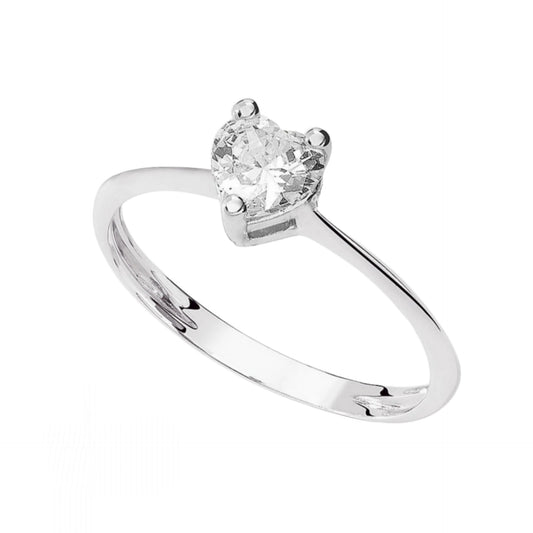 anello solitario oro bianco 18k diamanti taglio cuore centrale 0,50 ct