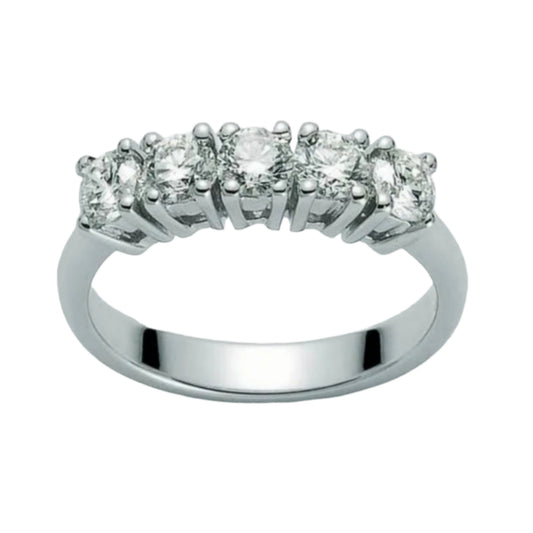 5-stone band ring in 18k white gold and 5 natural diamonds 1.00 ct