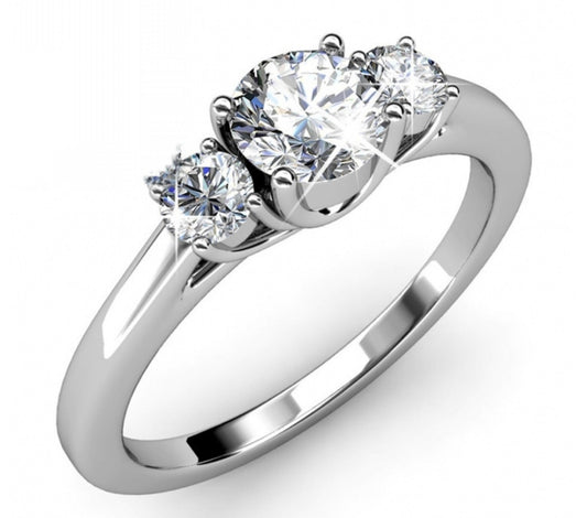 bague trilogie en or blanc 18 carats avec 3 diamants naturels 0,90ct