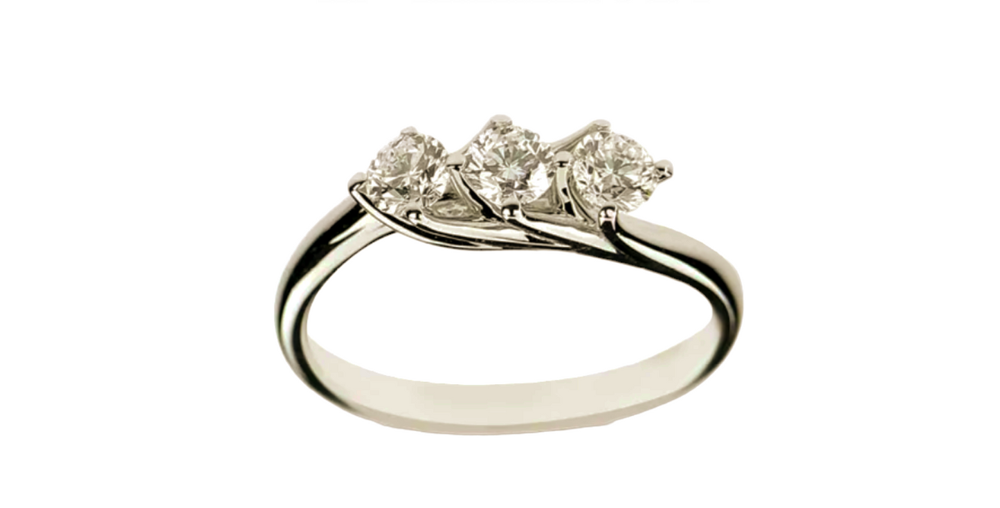 HRD ANTWERP certified Trilogy ring in 18k white gold and 3 natural diamonds 0.52 ct