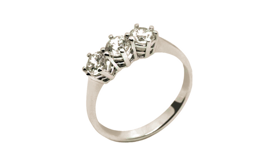 HRD certified Trilogy ring in 18K white gold and 3 natural diamonds 0.94 ct