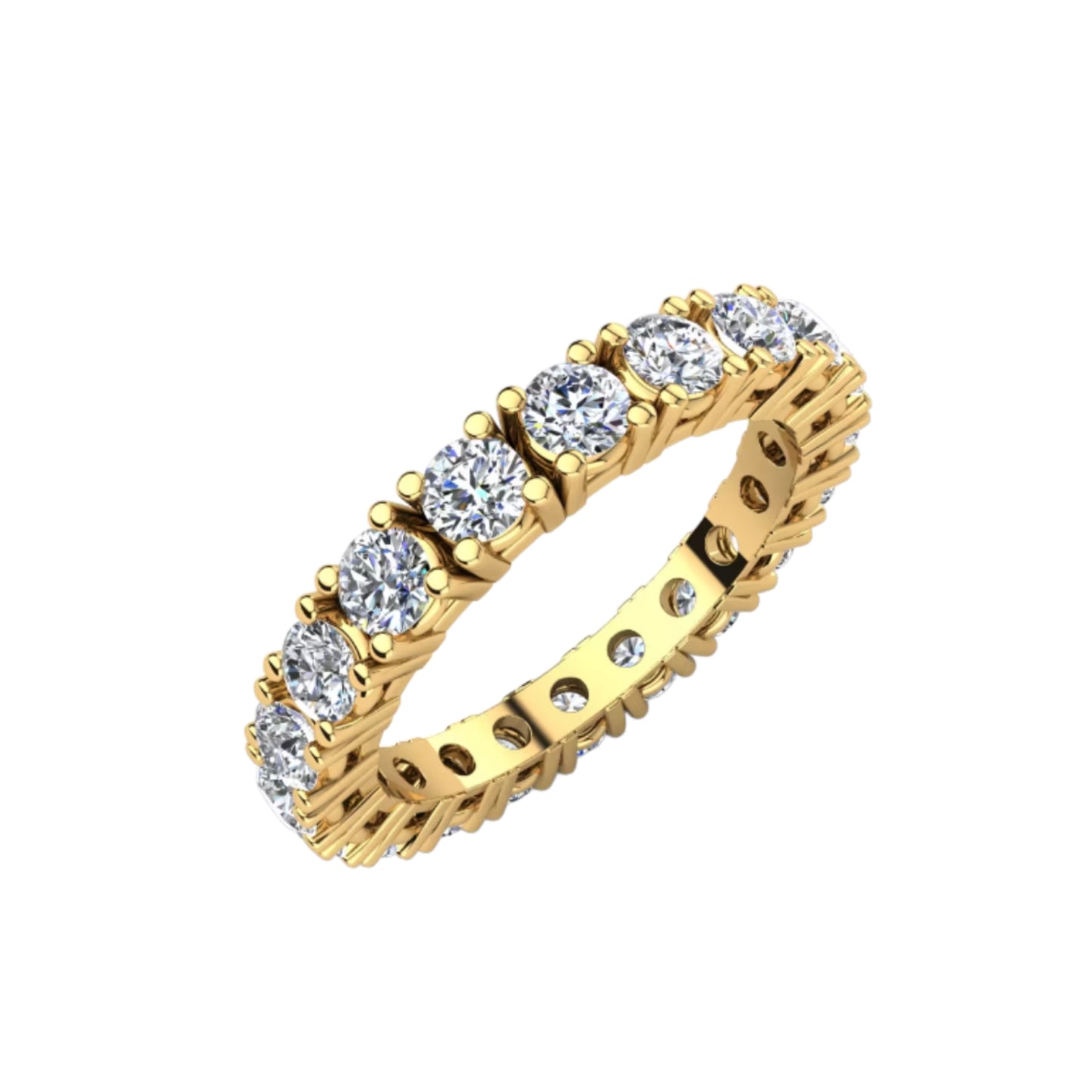 Bague d'éternité certifiée HRD en or jaune 18 carats et diamants naturels de 3,46 ct