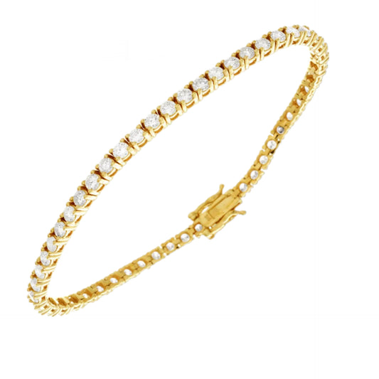 HRD certified tennis bracelet in 18k yellow gold and natural diamonds 4.13 ct F VVS1