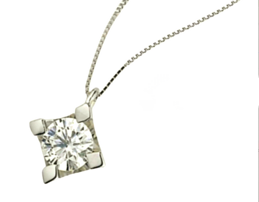 Collana punto luce certificato HRD in oro bianco con diamante naturale 0,13 ct