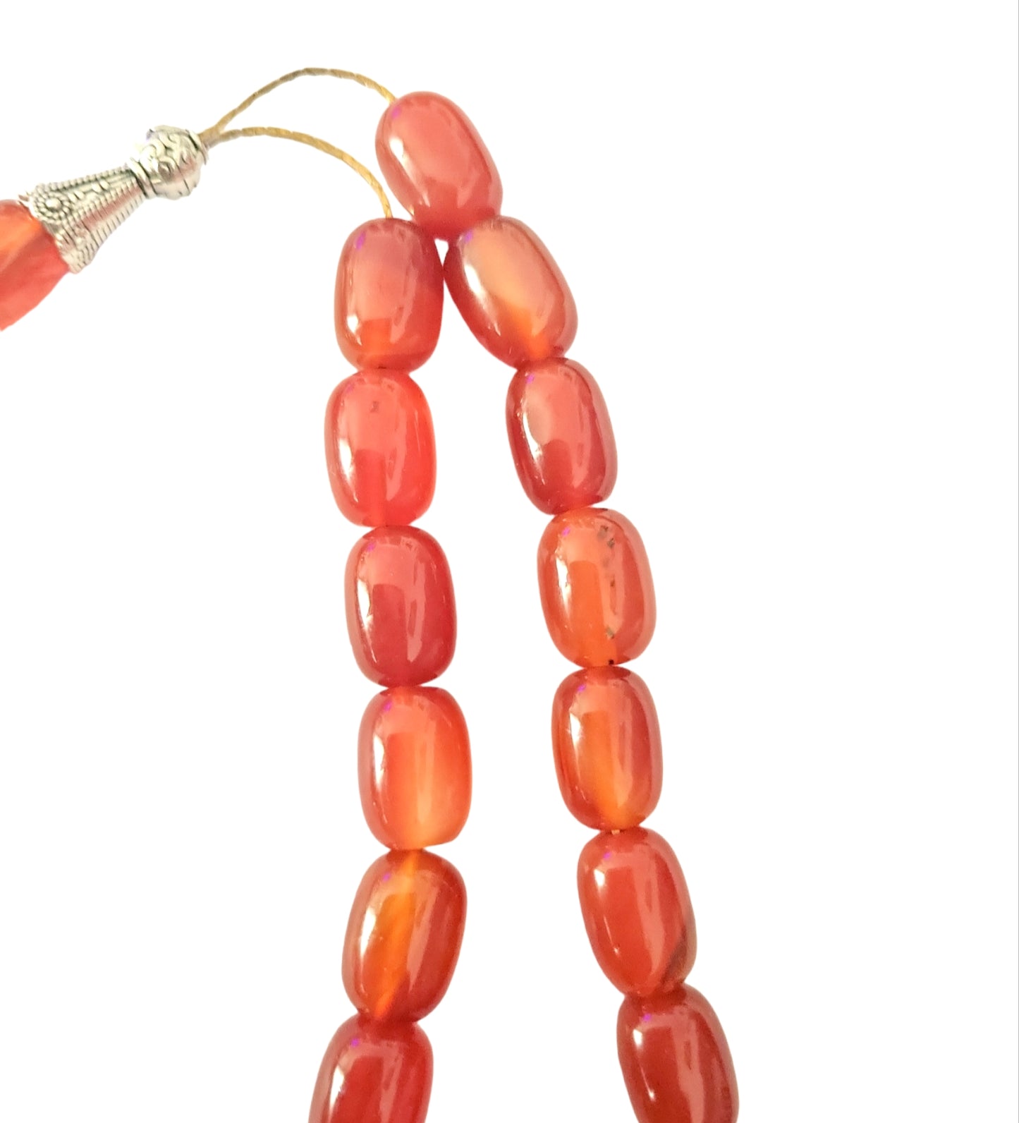 tasbih fire orange natural agate beads in silver