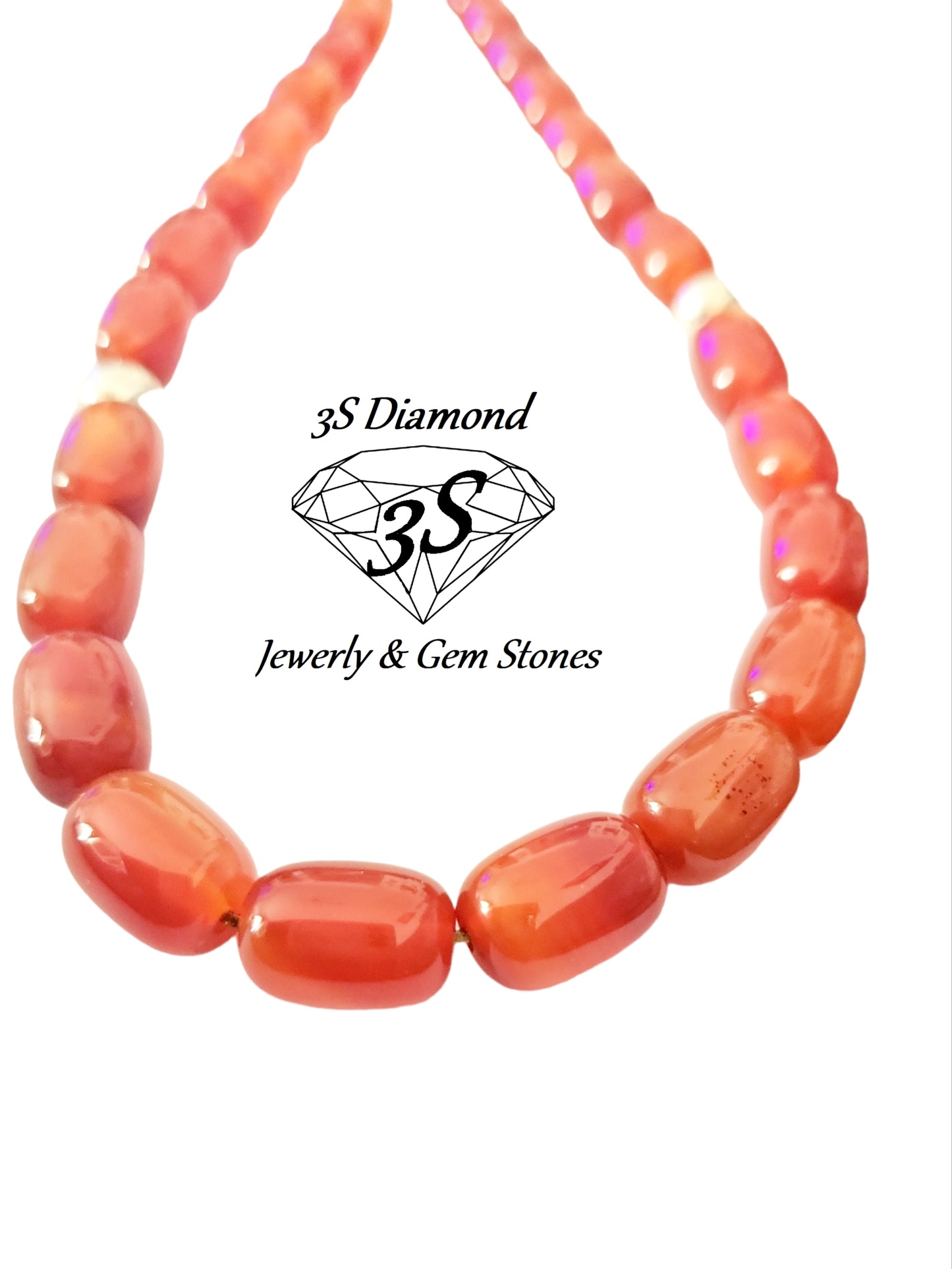 tasbih fire orange natural agate beads in silver