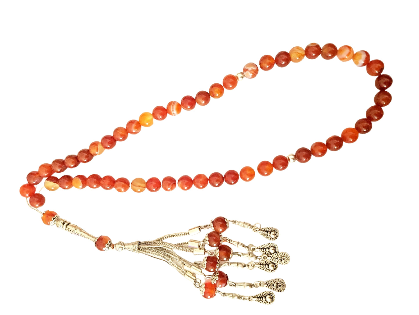 tasbih beads round natural fire orange agate in silver