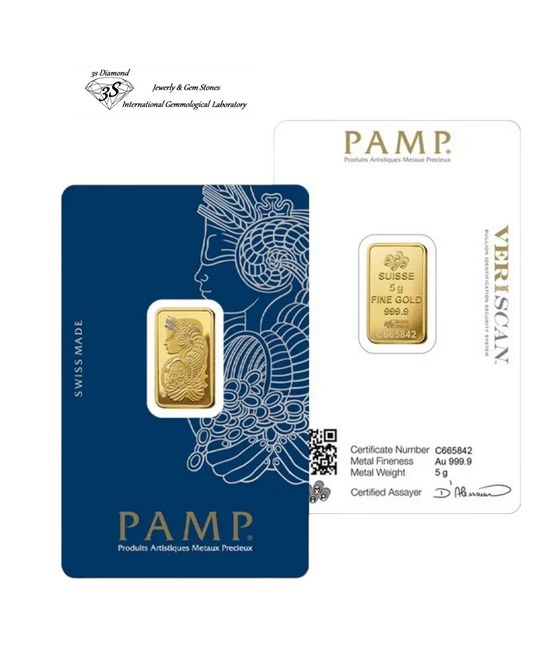Lingot d'or pur 24 carats de 5 grammes (PAMP) et aussi (la Perth Mint Australie)