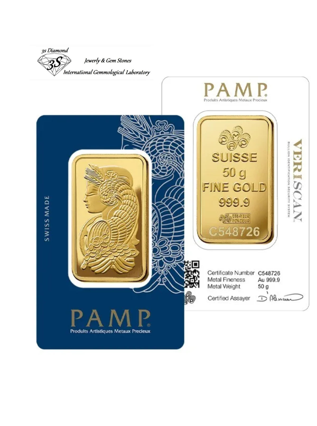 24k pure gold bar 50 grams grams (PAMP) for investment